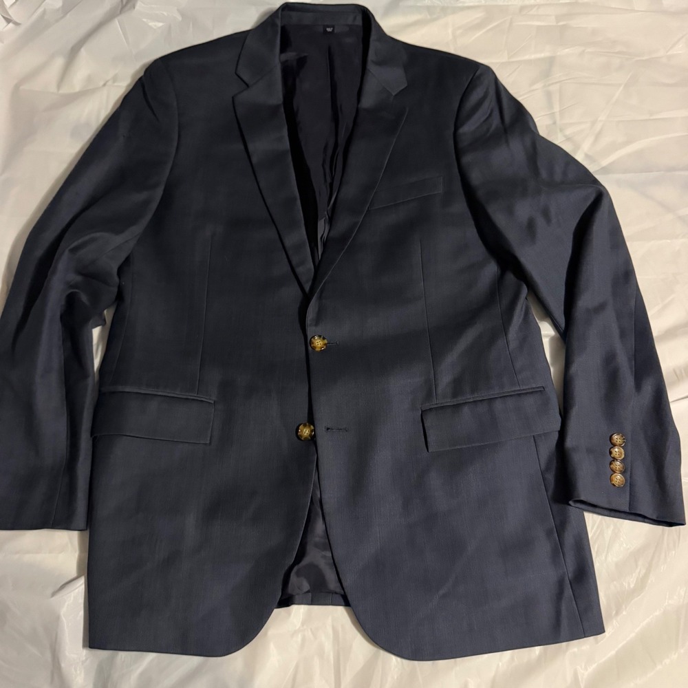 J. Crew Mens Thompson Wool Blazer Jacket 42L Navy Blue Two Button Classic Suit